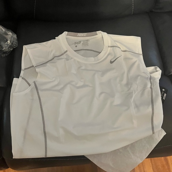 Nike Pro Combat Dri Fit Shirt Sleeveless Fitted White Mens Size Large - Picture 1 of 4